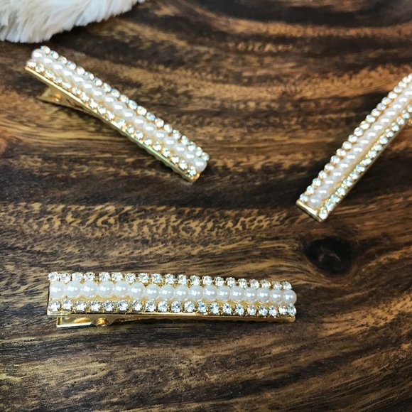 Faux Pearl/Rhinestone Embellished Alligator Clip S - Picture 2 of 3
